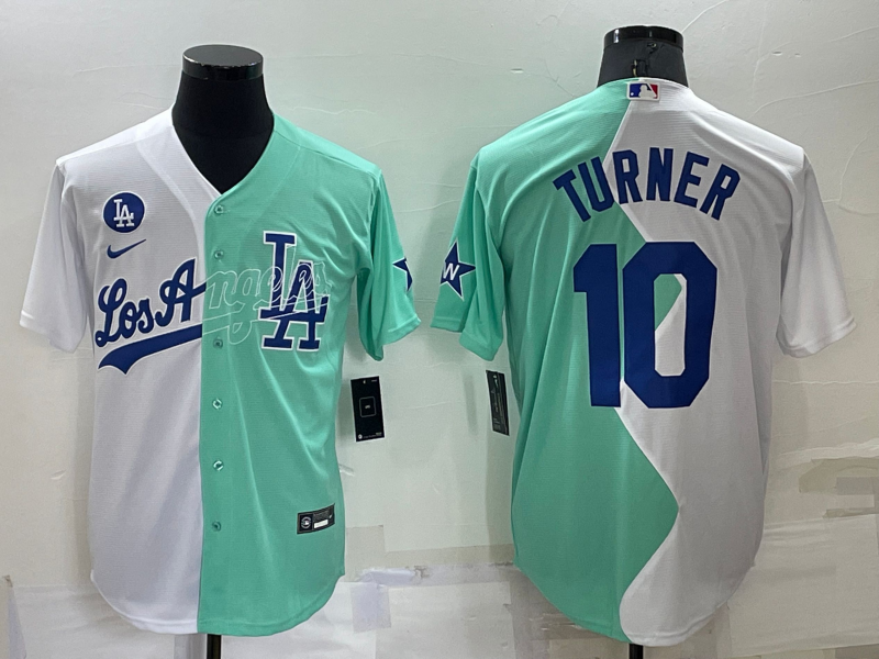 Men's Los Angeles Dodgers #10 Justin Turner 2022 All-Star White/Green Cool Base Stitched Baseball Jersey Men's Los Angeles Dodgers #10 Justin Turner 2022 All-Star White/Green Cool Base Stitched Baseball Jersey